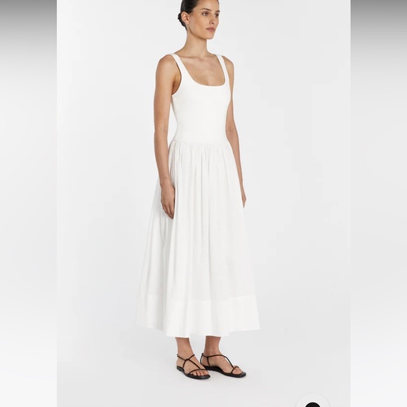 MON WHITE SCOOP NECK MIDI DRESS New size 4 - Picture 7 of 8